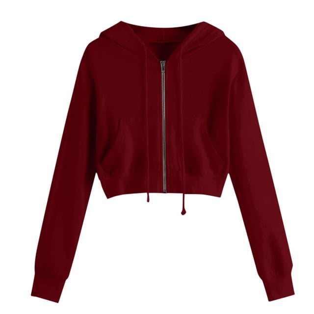 Babysbule Chandails à Capuchon pour Femmes Liquidation Femmes Décontracté Uni Manches Longues Fermeture Éclair Poche Chemise Chandail à Capuchon Chandail Hauts. un Court, Chandail à Capuchon Uni dans une Teinte Rouge Foncé, avec une Fermeture Éclair avant, Capuche à Cordon et Poche Kangourou. Fait de polyester, Ce Chandail à Capuchon Coupe Ample Convient pour une Tenue Décontractée au Printemps, à l'Automne et en Hiver.