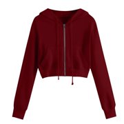 Babysbule Hoodies for Women Clearance Women Casual Solid Long Sleeve Zipper Pocket Shirt hoodie Sweatshirt Tops