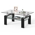 thumbnail image 1 of Giantex Table Basse Moderne en Verre avec Étagère de Rangement Inférieure et Cadre en Métal, Grain de Bois Noir, 1 of 8