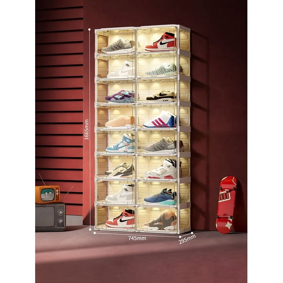 AntBox Boîte à Chaussures à DEL 8 Couches 16 Compartiments (16 Paires) Lumières à Commande Vocale