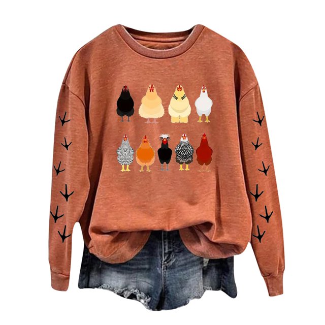 Chandails à Capuche de Noël Décontractés à Manches Longues pour Femmes, Chandails à Col Rond pour Femmes, Chandail à Manches Longues pour Femmes, Chandail à Enfiler Imprimé Graphique de Poulet, Chandail à Capuchon pour Femmes 2X, Haut Blouse
