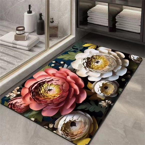 RKSTN Rug Household Bathroom Flower Non-slip Quick-drying Diatomaceous Earth Absorbent Mat Fall Decorations for Home