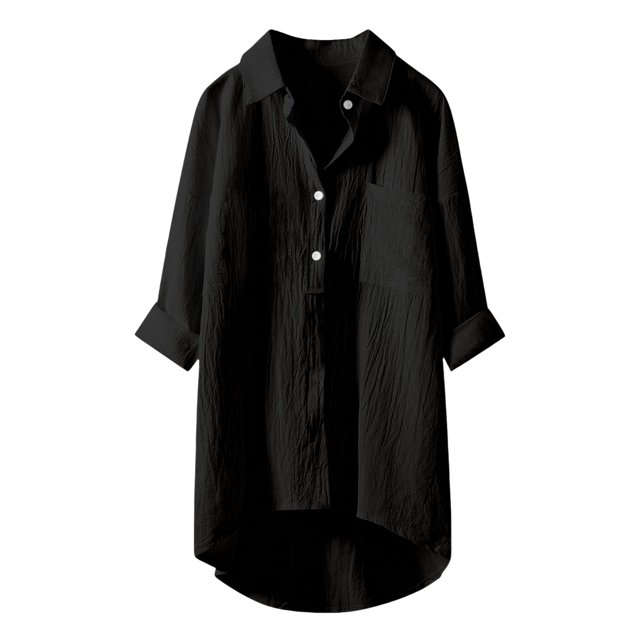 Liquidation! Hauts Grande Taille pour Femmes, Blouse à Manches Courtes d'Été pour Femmes, Blouse Décontractée Unie avec Poches, Col Rabattu, Mode Été