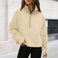 thumbnail image 1 of Stand Collar Fall Clothes Half Zip Women Solid Color Daily Outfit (Coffee XL), 1 of 6