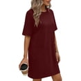 thumbnail image 3 of ShomPort Robe T-Shirt d'Été pour Femme Décontractée à Manches Courtes, Col Rond, Basique, Ample, Mini, avec Poches, 3 of 6