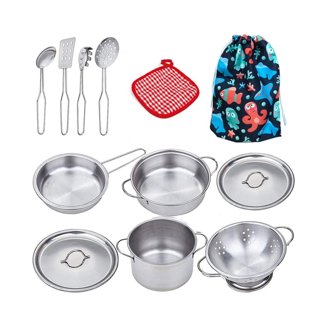 ZheElen Miniature Cookware Set For Kids Cooking Adventures Kitchen Toy Play House Or Any Occasion 3. Metal