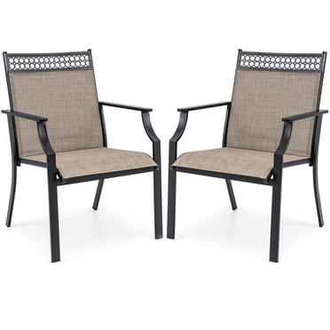 Costway Patio Chairs Set of 2 with All Weather Breathable Fabric High Backrest Coffee