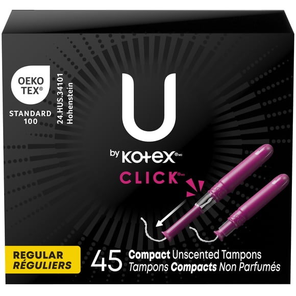 Tampons compacts U&nbsp;by&nbsp;Kotex Click, réguliers, non parfumés, 45&nbsp;tampons