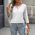 thumbnail image 4 of Lenpel Hauts pour Femmes à Manches 3/4 Printemps Été Col Ras du Cou Quart de Bouton T-Shirts Décontractés Tunique Tee Blouses, 4 of 7
