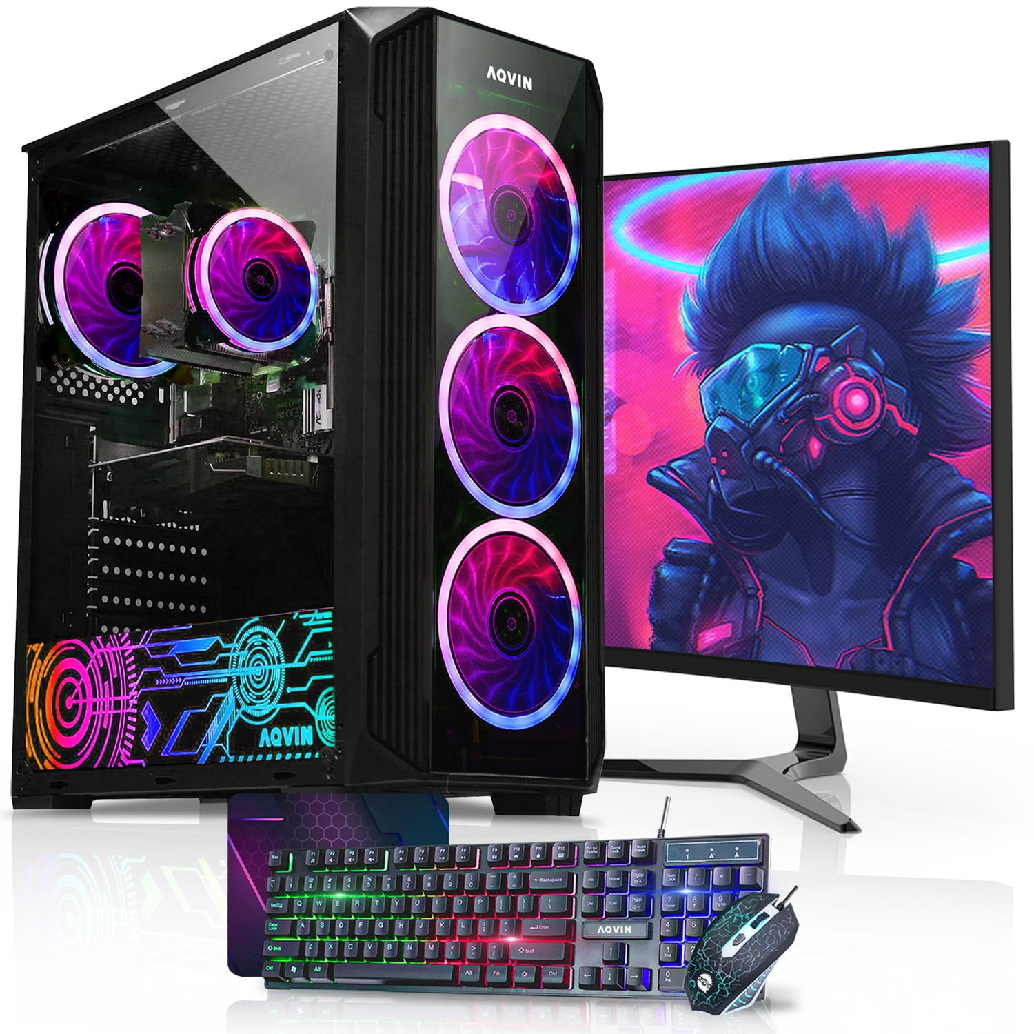 AQVIN ZForce Gaming Desktop Computer Tower PC | Intel Core i7 | 16GB RAM | 2TB NVMe SSD Storage | AMD Graphics RTX 5060 8GB | 24 Inch Gaming Monitor |WiFi - Windows 11 Pro | RGB Keyboard and Mouse