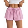 thumbnail image 1 of Women'S Striped Print Drawstring Elastic Waist Shorts Casual Wide Leg Low Rise Summer Boxer Shorts Rose Red S, 1 of 8