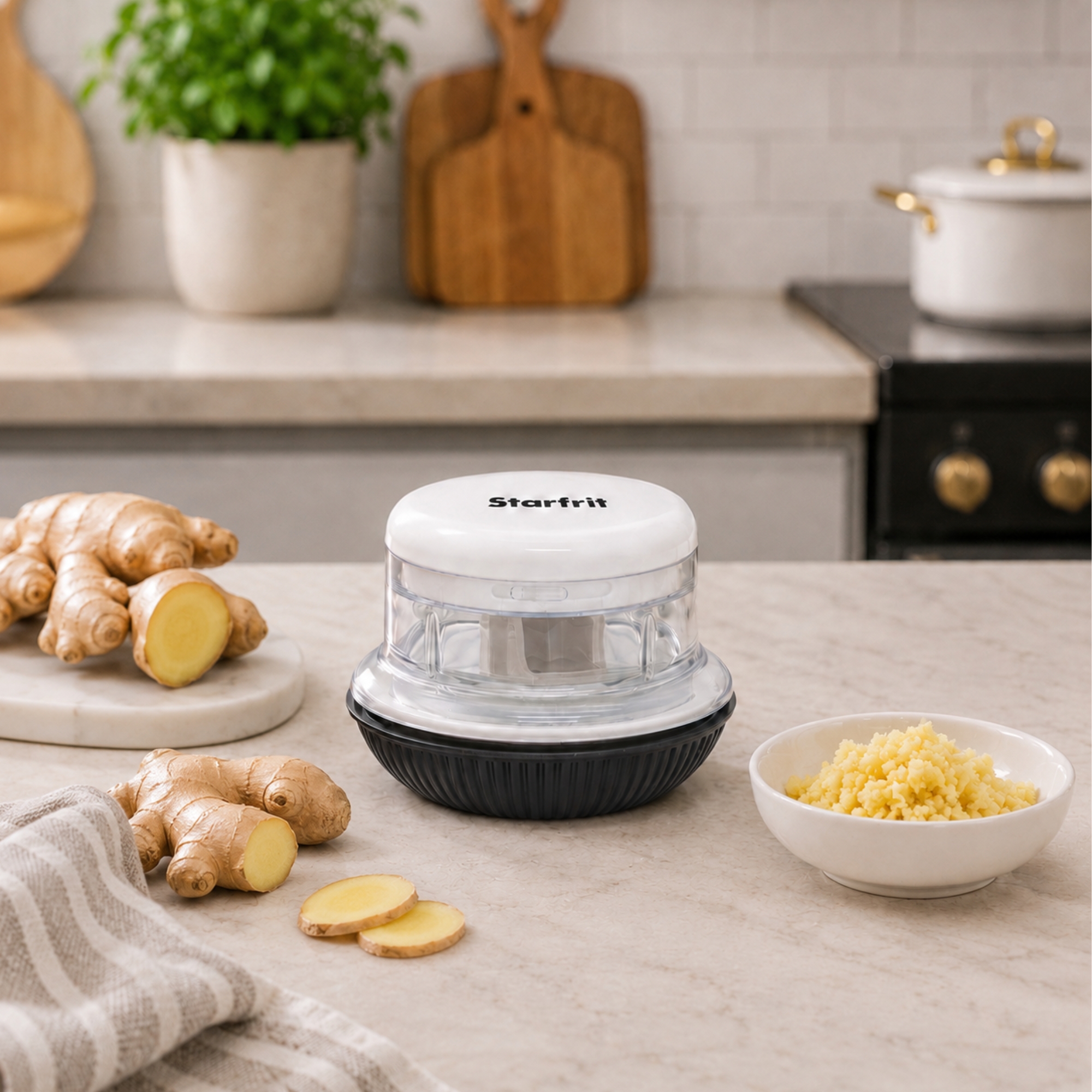 Starfrit Mini Rolling Chopper, Dual Stainless Steel Blades, Non-Slip Base, Ergonomic Design, Dishwasher Safe, Ideal for Garlic, Herbs, Nuts