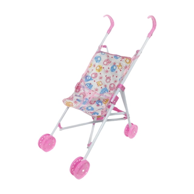 Lipstore Poussette pour Poupée Poussette pour Petites Filles Enfants de 1 2 3 Ans B. une mini Poussette Pliable pour Poupée en Matériaux PP et polyester, avec un Cadre Rose et Blanc avec des Roues Roses et un Siège en Tissu à Motifs. Conçue pour le Jeu d'Imitation et Convient aux Poupées Ou aux Animaux en Peluche. Dimensions : 36cm x 24cm x 48cm.