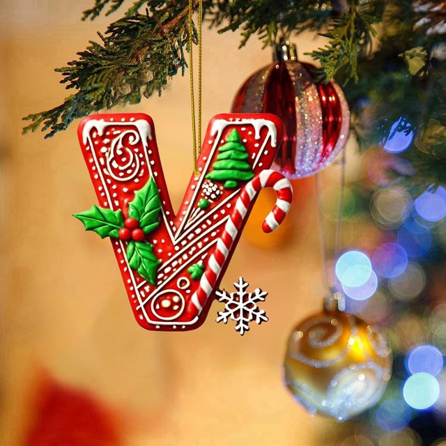 Hbdhejl 26 Pieces Red Letters Christmas Tree Decorations Candy Cane Letters With Berry Pattern Mini Alphabet Hanging Ornaments Party Home 2D Acrylic Christmas Tree