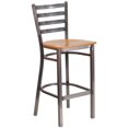 thumbnail image 1 of HERCULES Series Clear Coated Ladder Back Metal Restaurant Barstool - Natural Wood Seat, 1 of 9