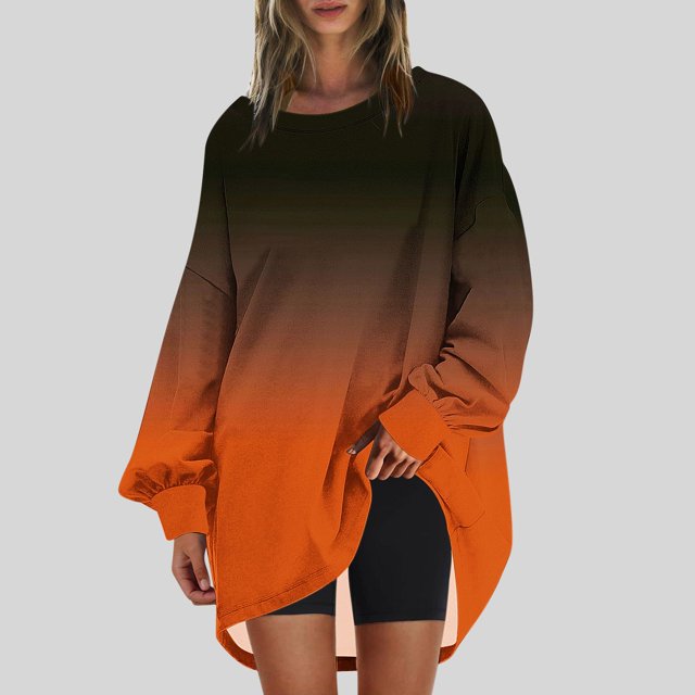 RXIRUCGD Womens Oversized Crewneck Sweatshirt Printed Long Sleeve Tunic Tops, Orange, Size: S