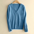 thumbnail image 2 of aohooy Women's Cable Knit Long Sleeve Open Front Cardigan V-Neck Button Down Cardigans Solid Outerwear Sweaters Blue,M, 2 of 9