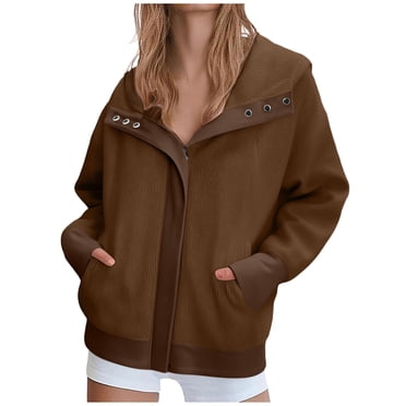 Ovingeta Women's Fashion Jacket Sports Coat Lapel Collar Outwear Oversized Loose Overcoat Full Zip Outfit Boyfriend Y2K Jackets
