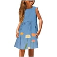 thumbnail image 1 of PMVFHDE Tenue d'Été pour Filles Mode Filles Mignonne Printemps et Été Imprimée Col Rond Sans Manches Robe Décontractée (3), Bleu, 3-4, 1 of 5