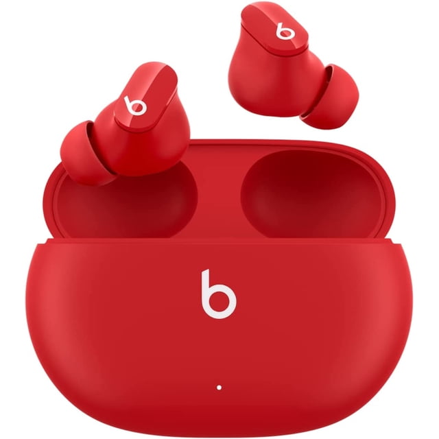 Écouteurs-boutons True Wireless à Réduction de Bruit Restored Beats Studio en Rouge, Conçus pour un Son de Qualité Supérieure avec Réduction de Bruit active et mode Transparence. Doté d'Un Bluetooth Classe 1, d'Une Recharge USB-C, d'Une Résistance à la Sueur, d'Un microphone Intégré et de Commandes Supra-Auriculaires. Offre jusqu'à 8 Heures d'Écoute et 24 Heures avec l'Étui de Recharge.