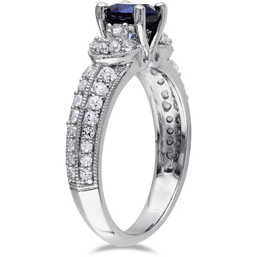 Tangelo 1.67 Carat T.G.W. Created Blue and White Sapphire Sterling Silver Engagement Ring
