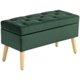 thumbnail image 1 of HOMCOM Banc Ottoman Rembourré avec Rangement avec Pattes en Bois, Vert Foncé, 1 of 10