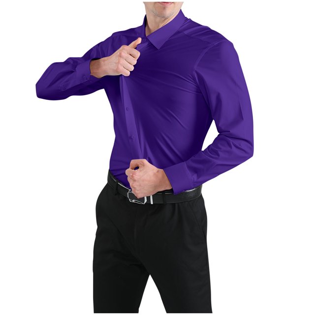 RXIRUCGD Chemises pour Hommes Décontractées Mode Unies en Tissu Élastique à Col Rabattu avec Boutons, Violet, Taille : L