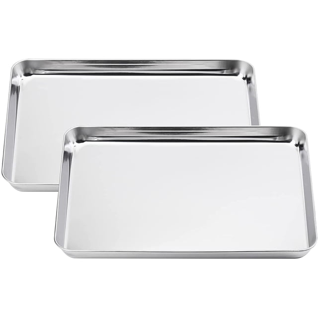 Set of 2 Baking Sheet, 16 x 12 x 1 Inch Stainless Steel Cookie Pans Baking Tray, Non Toxic and Healthy, Mirror Finish and Rust Free, Easy Clean and Dishwasher Safe