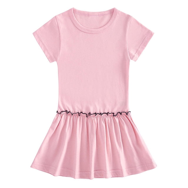 Liquidation d'Économies d'Été! WRKEKC Robe d'Été pour Fille, Robe Décontractée pour Fille, Robe Plissée d'Été Unie à Manches Courtes et Col Rond pour Fille 7 Ans