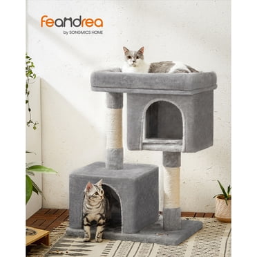 Feandrea Cat Tree, 33.1-Inch Cat Tower, L, Cat Condo for Large Cats up to 16 lb, Large Cat Perch, 2 Cat Caves, Scratching Post, Light Gray