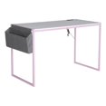 thumbnail image 2 of JJS Small Computer Desk Simple Style Writing Desk for Small Spaces 48 Inch Home Office Modern Student Study Laptop Writing Table with Storage Bag USB Hub, White/Pink, 2 of 4