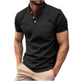 thumbnail image 2 of Jovati Short Sleeve Round-Neck Shirt for Men, Solid Color with Button Detail and Patch Pocket, Polyester Fabric, Regular Fit, Casual Style, Spring Summer Wear, 2 of 7
