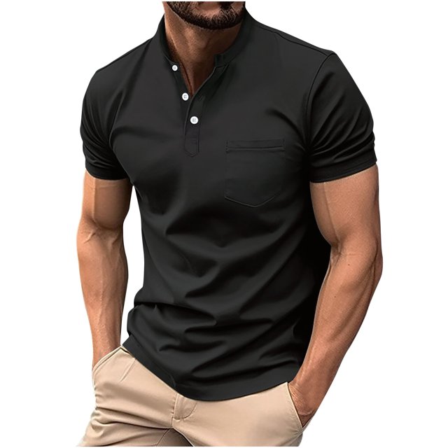 FAIWAD T-Shirts à Manches Courtes pour Hommes, Col Rond, Extensibles, Décontractés, Chandail-Over Basique à 3 Boutons avec Poche