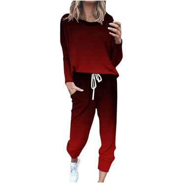 Erwazi Sweatsuit Sets for Women 2 Piece Lounge Set Loose Jogger Sets Fall Outfits Sets Solid Tracksuits with Pockets