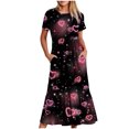 thumbnail image 1 of Jusqu'à 65 % de Rabais! Robes d'Été Mode pour Femmes 2024 Grande Taille Manches Courtes Col Rond Ample Imprimée Couleur Longue Robe, 1 of 4