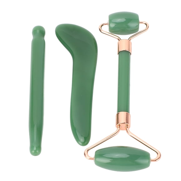 Gua Sha Scraping Massage Tool, 3pcs Double Headed Roller Portable Spot Fade Jadestone Roller for Salon Use Green,White