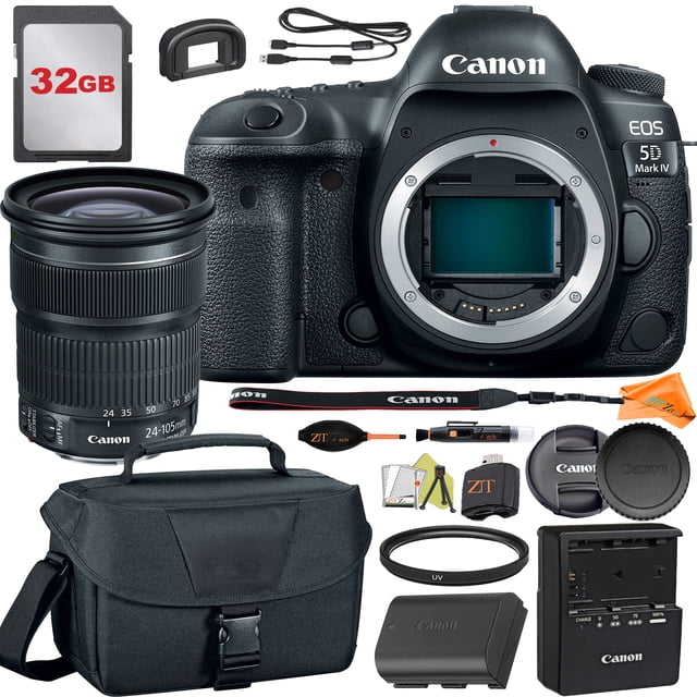 Canon EOS 5D Mark IV Appareil Photo Reflex Numérique avec Objectif 24-105mm + Carte 32 Go + Étui + Ensemble d'Accessoires ZeeTech