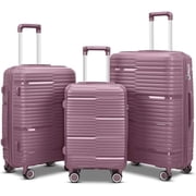 TRAVLR Elite 3-Piece (20"24"28") Expandable Lightweight Luggage Set with TSA Lock, Aluminum Trolley & Mute Wheels -Grey Purple