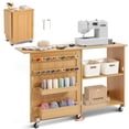 thumbnail image 1 of KFFKFF Folding Sewing Table, Multipurpose Sewing Machine Table with Compact Design, Wheels, Shelves, Storage Trays, Wooden Pegs, and Magnetic Doors, Sewing Desk Cabinet, 1 of 9