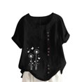 thumbnail image 2 of Économies d'Été! Horkkom Hauts Grande Taille pour Femmes Été Décontracté Chemises en Lin à Manches Courtes Col Rond Imprimé Floral Blouses Amples, 2 of 4