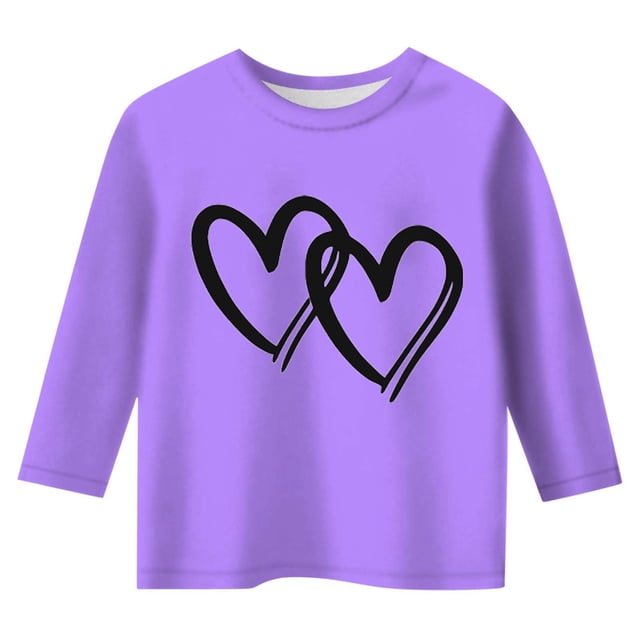 MEZZALL T-Shirt de Loisirs pour Enfants à Imprimé Cœur, Col Rond, Coupe Ample, Manches 3/4, T-Shirt à Manches Trois-Quarts, Hauts Mignons, 4-5 Ans