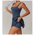 thumbnail image 2 of PISONIC Robe de Tennis et de Golf pour Femmes avec Soutien-Gorge Intégré, Short, Dos Nu, Encolure Carrée, Ourlet Plissé, Robes Athlétiques avec Poches, 2 of 6