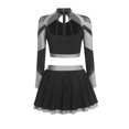 thumbnail image 4 of Aislor Womens Shiny Rhinestone Cheerleading Uniform 2 Piece Set Long Sleeve Crop Top & Skirt For Dance Grey XXL, 4 of 6
