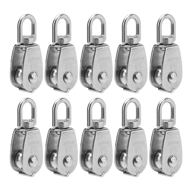 10Pcs Simple Poulie Bloc Grue Acier Inoxydable Câble de Levage Crochet Suspendu Roue de Remorquage15