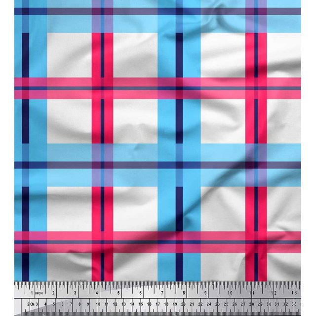 Soimoi Poly Georgette Fabric Check Check Print Fabric by Yard 52 Inch Wide