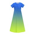 thumbnail image 3 of Robe d'Été Dégradée Scintillante pour Filles Manches Courtes Col Rond Robe Longue Fluide de Plage avec Poches pour 4-14 Ans, 3 of 8