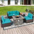 thumbnail image 1 of Costway 6 PCS Patio Wicker Furniture Set 34.5" Fire Pit Table W/Cover Turquoise, 1 of 9