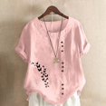 thumbnail image 2 of QATAINLAV T-Shirts à Manches Courtes pour Femmes Mode T-Shirts à Imprimé Papillon Hauts Décontractés Coupe Ample Col Rond Blouse en Lin Tenues d'Été de Plage Ventes Quotidiennes d'Aujourd'hui Rose TTTG, 2 of 5