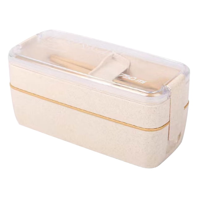 Fridja Clearance Wheatss Straw Lunch Box Transparent Lid Double Layer Plastic Lunch Boxes