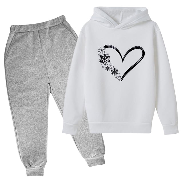 Dealovy Girls Boys Clothes 2 Piece Spring Outfits Heart Printed Hoodies Sweatpants Valentines Day Sets